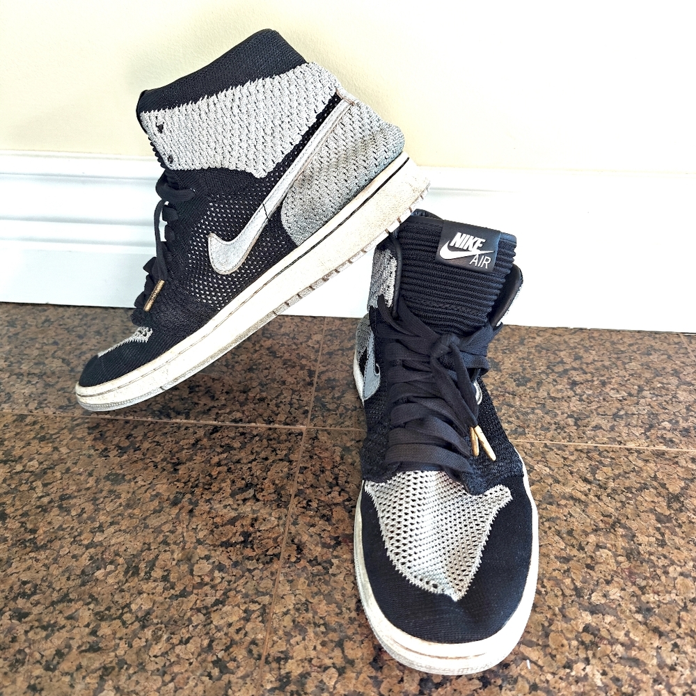 Nike Air Jordan 1 Retro Flyknit Shoes Men's 9 US Black Grey Shadow 919704-003